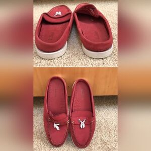 L.L. BEAN Size 7.5 red leather tasseled slide mules